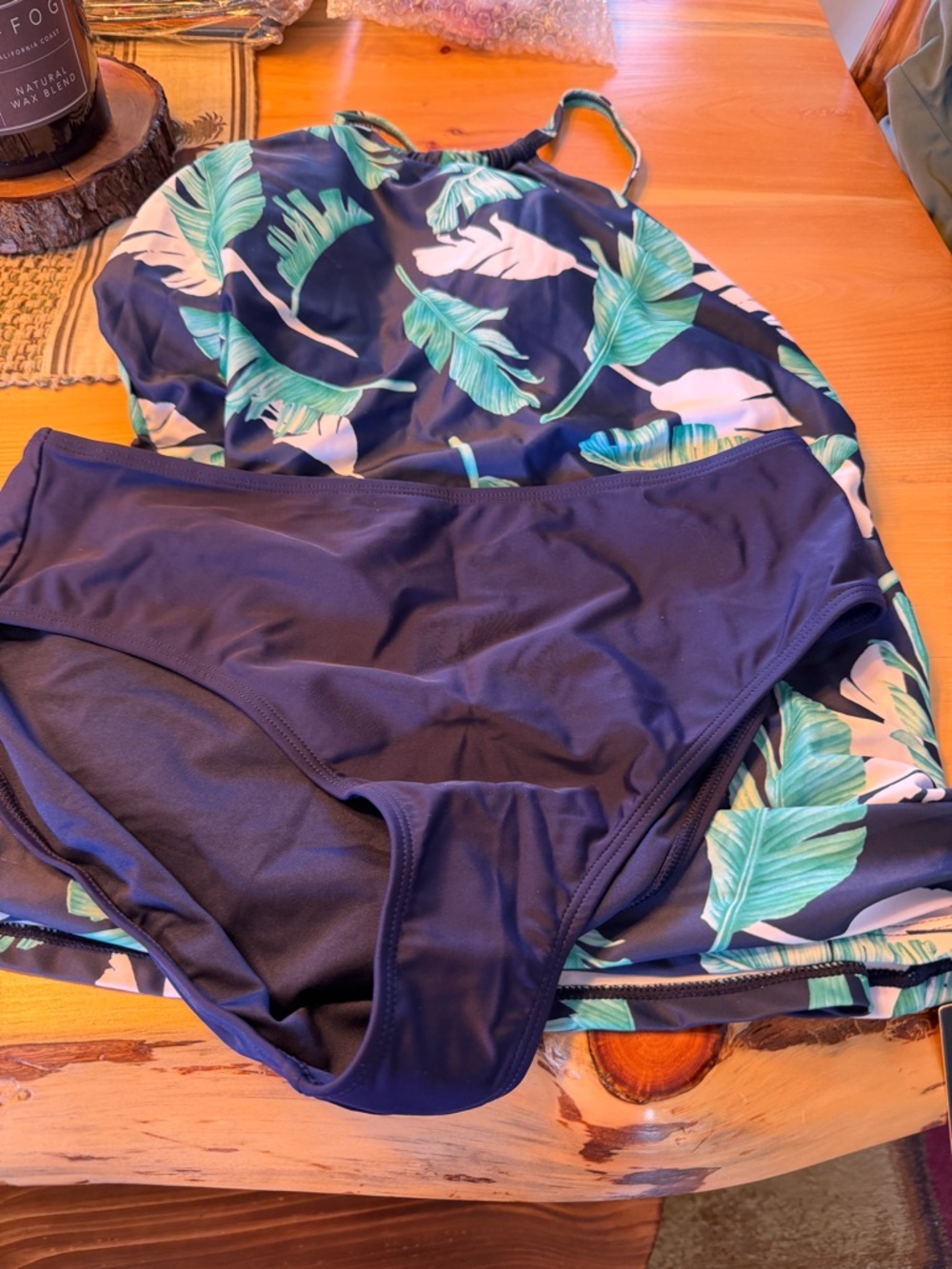 Navy Leaf-Print Women's Bikini Set